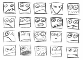 Hand draw emotional expression, faces male and female isolated on white
