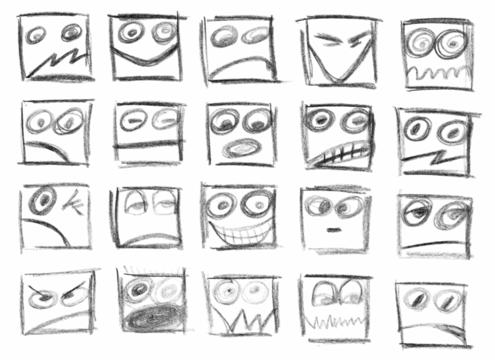 Hand draw emotional expression, faces male and female isolated on white
