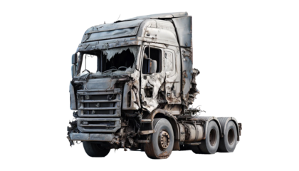 Old damaged truck isolated on transparent or white background