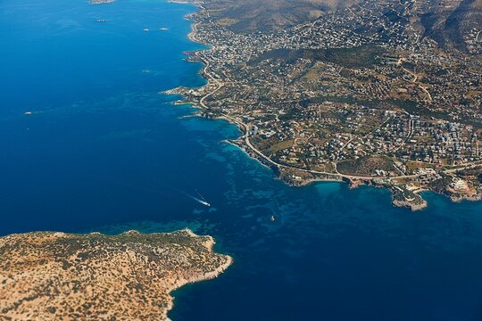 Aerial view of coastal landscape in Greece