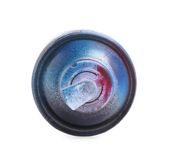 One can of bright spray paint isolated on white, top view