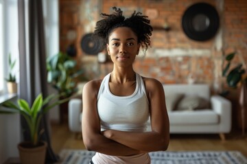 A caregiver managing stress through light exercise, engaging in a quick workout, showing how caregivers maintain their physical and mental health