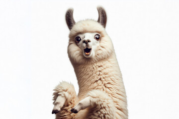 Funny surprised Llama portrait Isolated on white background
