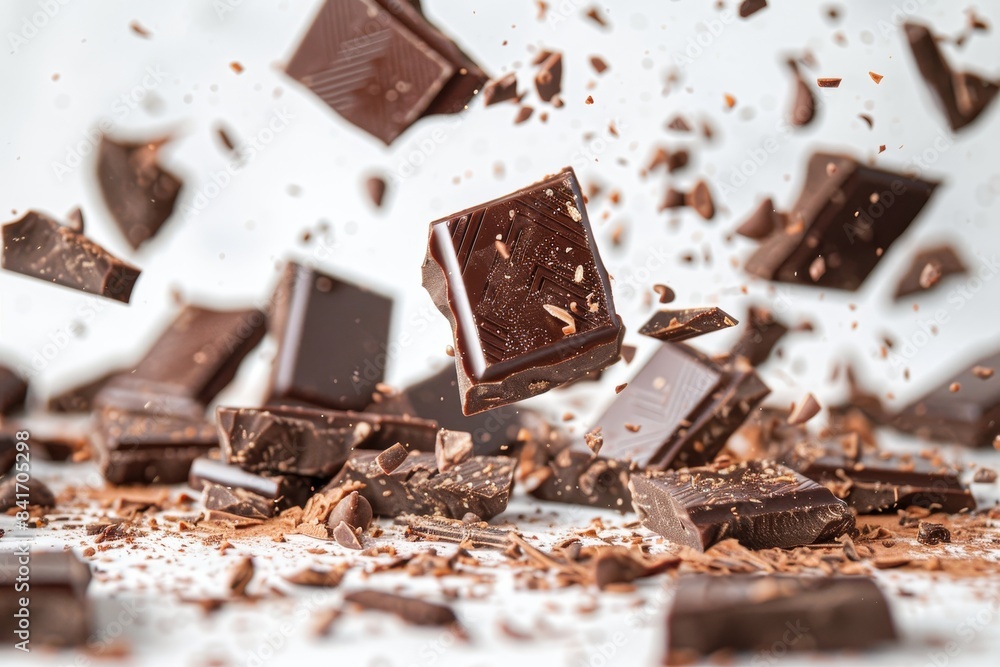 Aufkleber dynamic chocolate bar floating in motion against white backdrop for striking visual impact