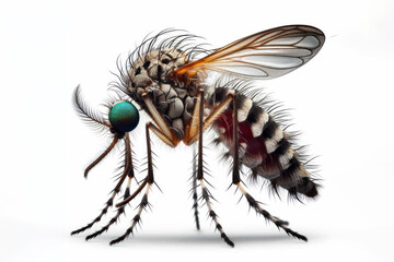 close up Macro shot of a mosquito Isolated on white background