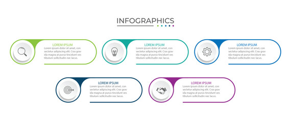 Vector Infographic label design template with icons and 5 options or steps.