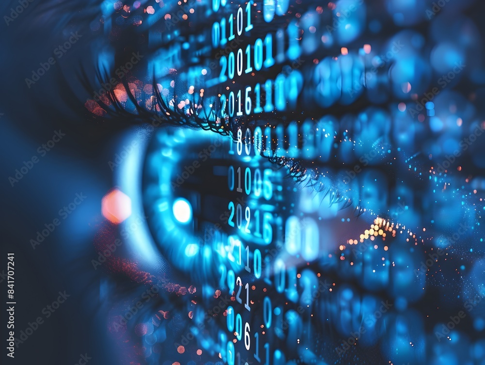 Poster glowing digital data matrix backdrop depicting technological advancement and innovation