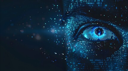 Glowing Cybernetic Eye Visualizing Digital Data and Information