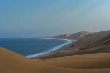 Sandwich harbour dunes, morning, sunrise landscape.. Walvis Bay Namibia Africa.