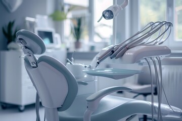 Modern Dental Chair with Advanced Instruments in High-Tech Dental Clinic Interior