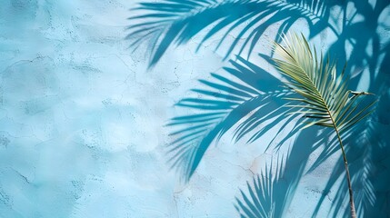 Obraz premium Serene Palm Shadow Texture on Blue Cement Wall for Natural Organic Cosmetic Product Presentations