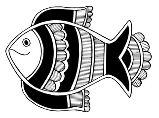 Madhubani painting of fish in horizontal position . Indian traditional art. vector illustration