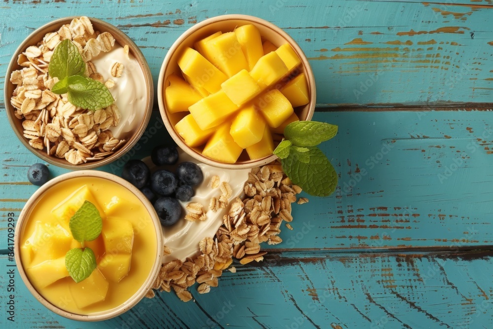 Poster Fresh Tropical Breakfast Bowls with Mango and Yogurt