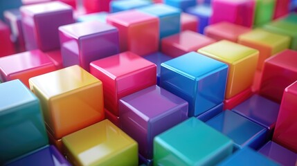 Obraz premium A background of randomly arranged 3D cubes in various bright colors.