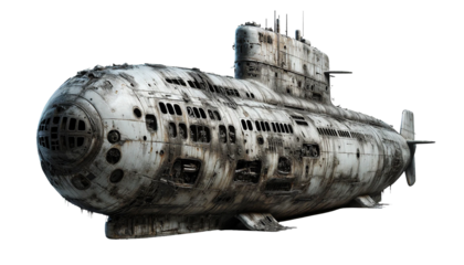 damaged and destroyed submarine  isolated on transparent or white background