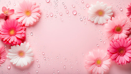 Fototapeta premium ピンクのガーベラの花 シンプルフレーム背景