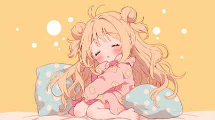 Chibi anime girl wakes up wearing cute nightgown