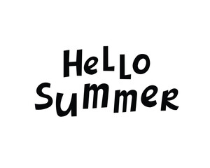 Hello summer lettering in black. Morden fun hand drawn writing, vector illustration