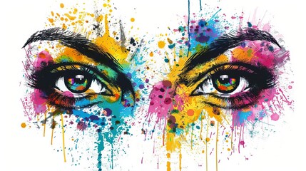 artists vibrant eyes enhanced with colorful paint splatters capturing the essence of creativity digital art concept