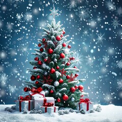 Elegant Christmas Tree with Red and Silver Gifts