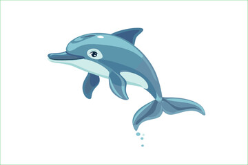the Dolphin isolated on a white background, Flat style cartoon vector illustration. Dolphin icon. Dolphin, Cute Jumping Dolphin Cartoon Character. 