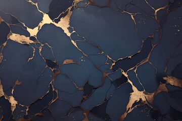 An air of regal history surrounds this dark blue and black marble, with golden veins reminiscent of an emperor's crown and a fractured gold pattern suggesting weathered power