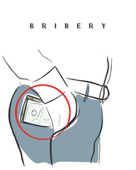 Hand drawn line art vector of Concept of Bribery and corruption. Say No to back door deals and illegal business.