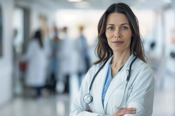 Fototapeta premium Female Doctor Standing in Hospital Corridor