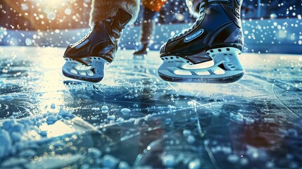 dynamic ice hockey rink with skates closeup of ice surface aigenerated illustration