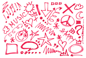 Set grunge scribble, hatched design elements, red marker isolated on white background	
