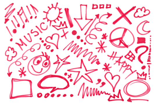 Set grunge scribble, hatched design elements, red marker isolated on white background	
