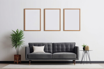 Elegant Minimalist Living Room with Armchairs and Blank Frames