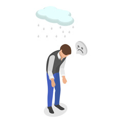 3D Isometric Flat Illustration of Sad And Happy Mood, Depressed and Desperate VS Cheerful and Hopeful person. Item 2