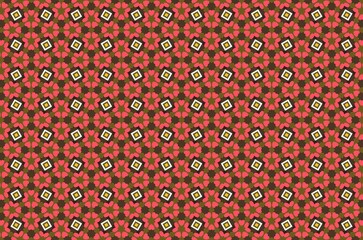 A patterned red and brown fabric with a heart design