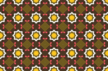 A pattern of brown and white squares with yellow star flowers in the middle