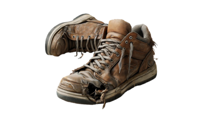  damaged old and dirty shoes  isolated on transparent or white background