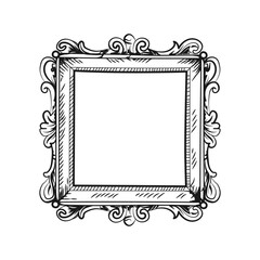 Vintage square frame engraving ornament isolated on white background. Sketch hand drawn vector illustration.