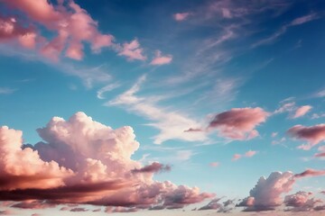 Serene Sunset Sky with Vibrant Pink and Blue Clouds