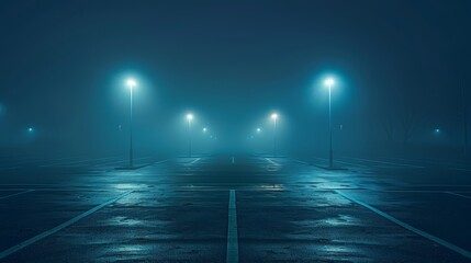 Closeup of an empty parking slot at night illuminated by street lights quiet and serene ethereal Silhouette Outdoor parking lot backdrop realistic photography