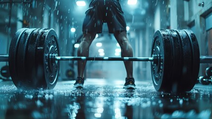 Closeup of intense weight lifting session in a modern gym muscles straining under heavy weights focus on athletes determination dynamic Composite Urban backdrop realistically photo