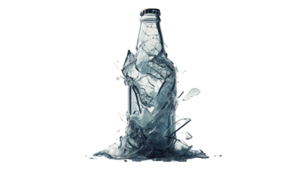  Broken glass bottle  isolated on transparent or white background