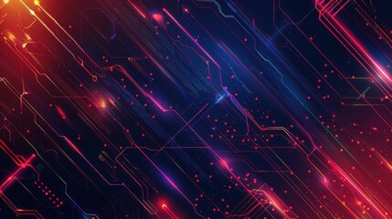 Fototapeta premium Red and blue digital circuit board design pattern