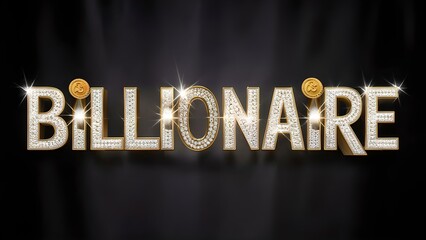 Billionaire text, white and gold, luxury text effect style on dark background, 3d, glowing, shiny, 