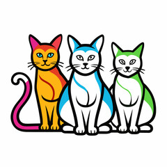 Vector illustration of a simple black line with colored cats: art filled with joy and creativity
