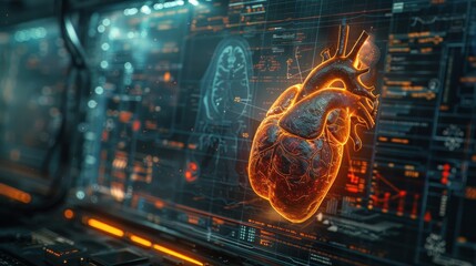 Futuristic digital rendering of a human heart