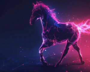 Obraz premium A stylized horse with a glowing, electric aura set against a minimalist geometric backdrop,