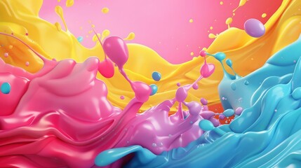 Fototapeta premium Create a unique, colourfully splashed backdrop appearing as if it's a part of an illustrator's canvas with a 3D animation effect.