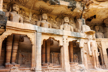 Jain sculpture in the rocks of Gwalior Fort, Madhya Pradesh, India, Asia