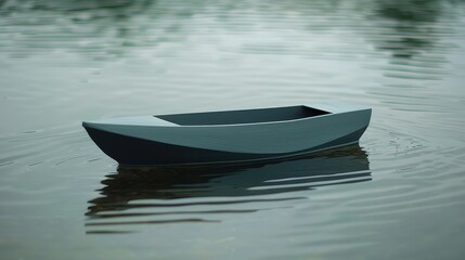 sleek toy boat floating in a calm water setting