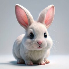 A small white rabbit with pink ears, on a white background